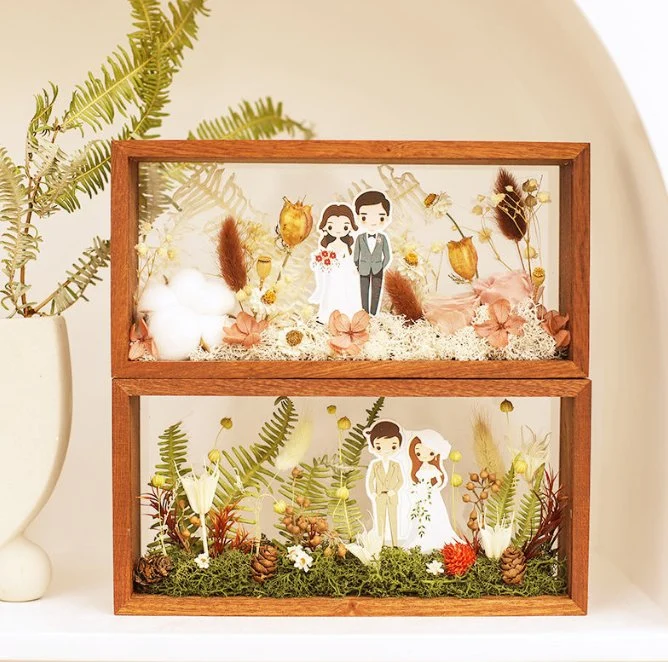 إطار تخزين الزهور لإطار DIY Picture Frame شاشة الإطار ذات الجانب المزدوج شفاف إطار صور فني