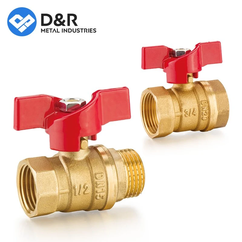 D&R China Valve Manu Factory Bsp NPT Nickel Coating Material 1/2 Inch Brass Ball Valve with Iron Ball Aluminum Butterfly Handle