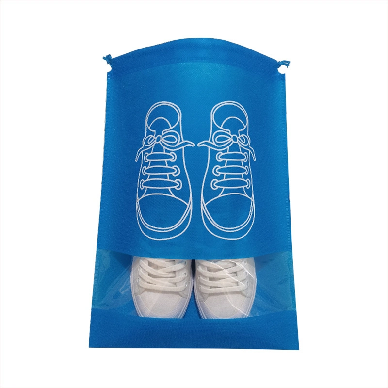 Custom Logo Print Eco Friendly ventana de PVC reutilizable no tejido Draw String zapatilla Slipper funda Sneaker Gymnasia almacenamiento Bolsa de cordón ajustable de polvo de embalaje de transporte