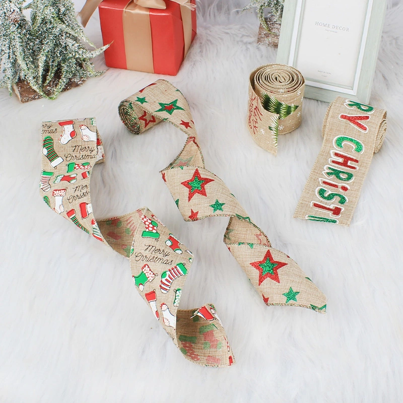 Christmas Print Webbing Burlap Decorative Ribbon