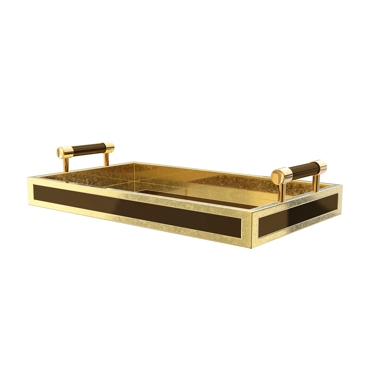 Gold Foiled Wooden Tray with Acrylic Veneered and Metal Handle