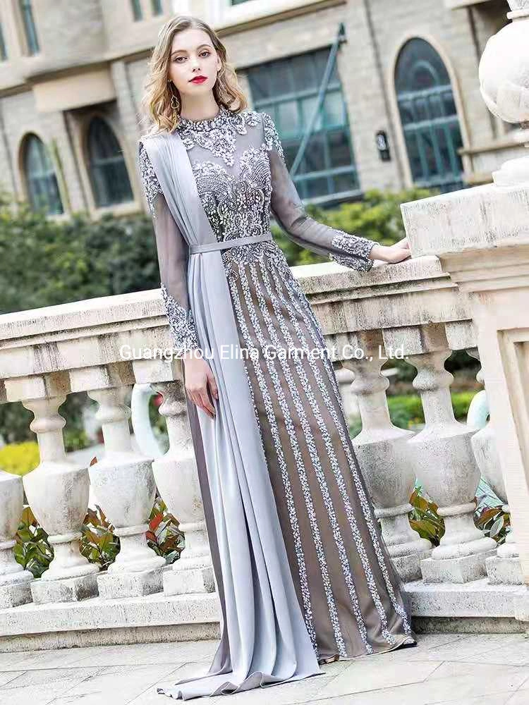 2021 Muslim New Arrival Sequined Stone Sex Beading Evening Dress Luxury Party Frock Bridesmaid Gowns Plus Size Hot