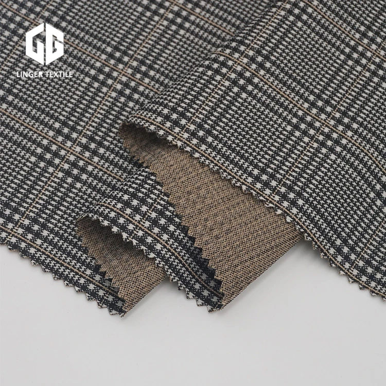 Tr Yarn-Dyed Jacquard Elastane Fabric with Check Pattern