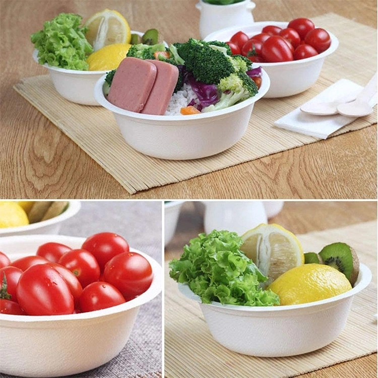 500ml assiette à salade jetable vaisselle soupe ronde brune carton Kraft Conteneur d'emballage avec couvercle revêtement intérieur en PLA