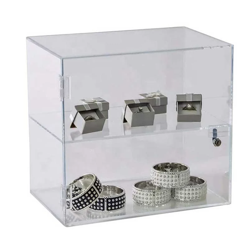 Mejor vendedor Perspex grabado claro irregular Personalizar Acrílico Pastelería Display Case con puertas delanteras, opción 4 Bandeja Bakery Display Case 4 caras Display Stand