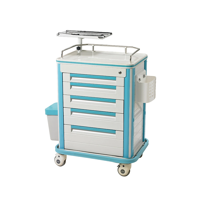 Multi-Function Hospital Clinic Medical Emergency Medication ABS Crash Cart Cheap Emergency Trolley with Wheel