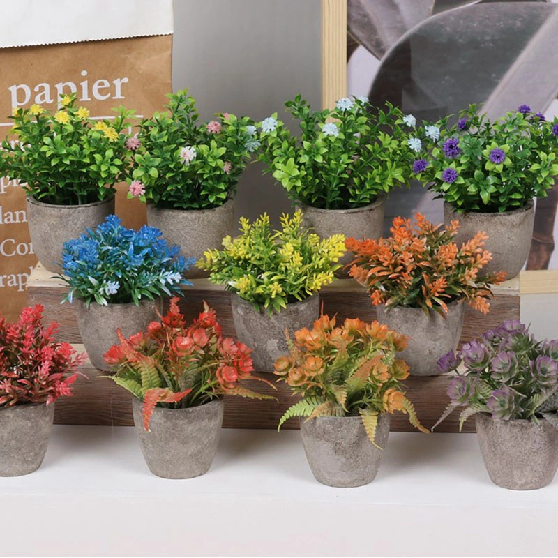 6 Packs Mini Potted Faux Flowers and Herb Greenery Plants Set