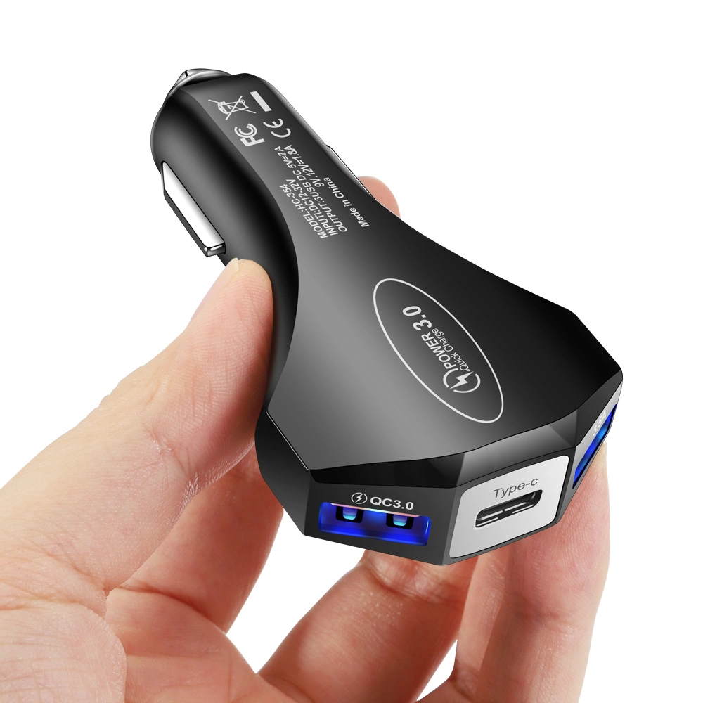 35W 7USB doble + 1-C QC3.0 tipo teléfono móvil de carga rápida de adaptador de corriente cargador de coche (con certificado CE, FCC) - Negro