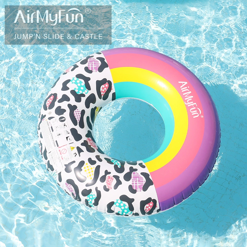 New Design Inflatable Leopard Rainbow Print Swim Ring