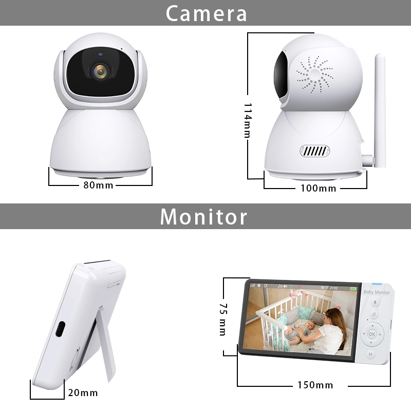 جهاز مراقبة الطفل بقياس 5 بوصات مزود بنظام IPS مع نظام مراقبة الكاميرا الذكية ثنائي الاتجاه شاشة عرض Vison LCD الليلية كاميرا مراقبة الطفل