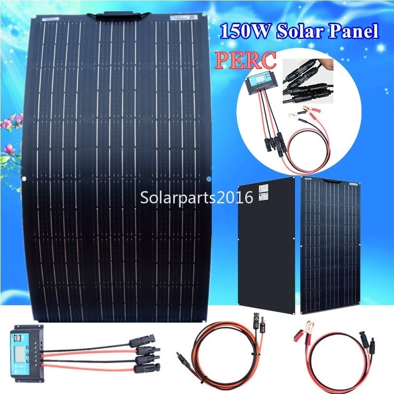 Solarparts 100W 18V Black Newly Upgrade Large High Efficiency Flexible Mono Solar Module Kit for 12V Car Battery Charger RV Boat Roof Motorhome Camping