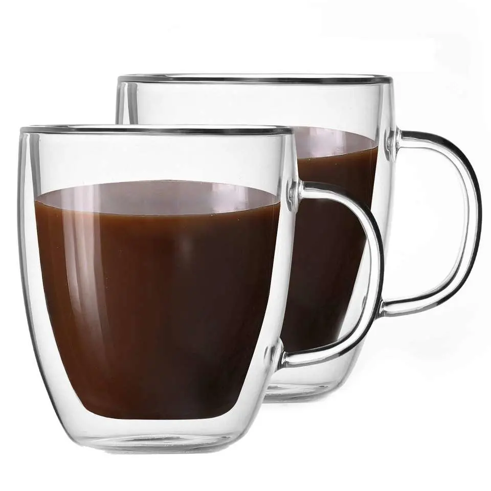 8oz 12oz Doppelglasbecher Borosilikatglas Doppelwand Gläser Kaffee Tasse Glas Tee-Set Smart Becher Glas Tasse Kaffee Gläser