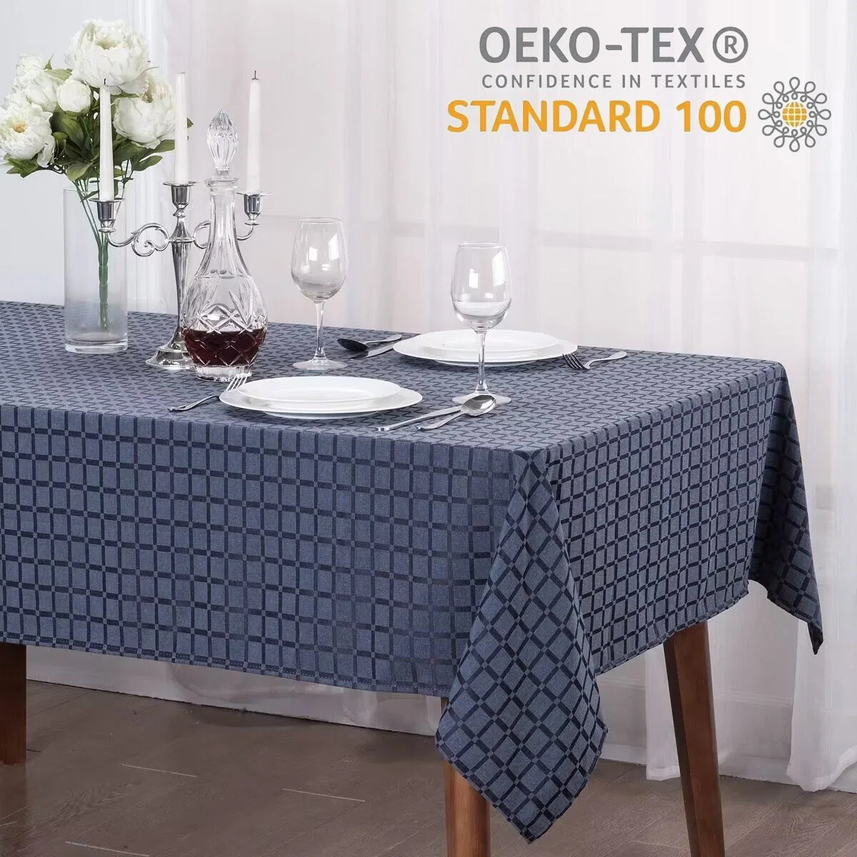 100% Polyester Nappe de table imperméable en Téflon de luxe pour hôtel, fête, décoration, jacquard de mariage, couverture de table, nappe.