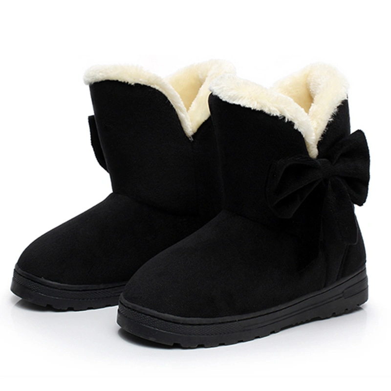 Women Snow Boots Winter Shoes Warm Casual Fur Ankle Female Bowtie Non Slip Plush Suede Flats Slip on Fashion Ladies Footwear New