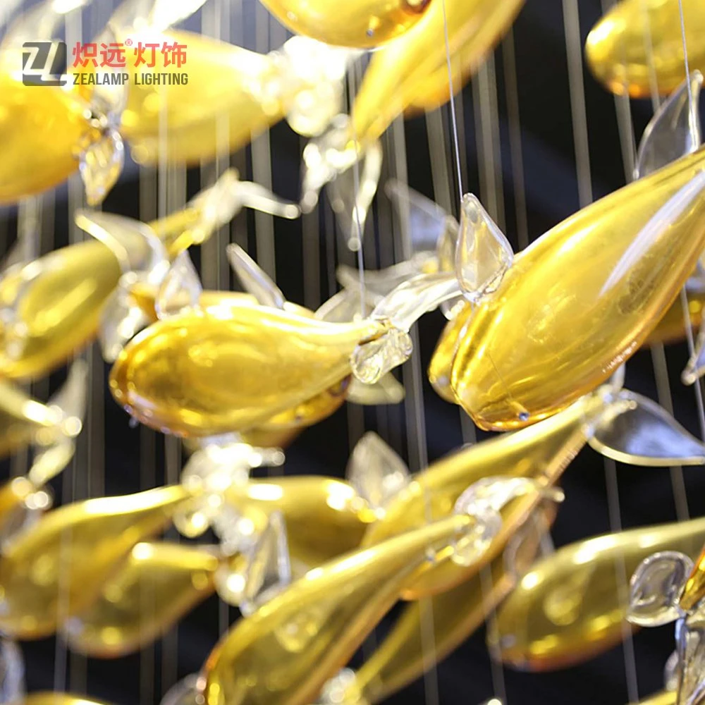 Moderne Indoor Hand geblasen Projekt Fisch Kronleuchter für Hotel