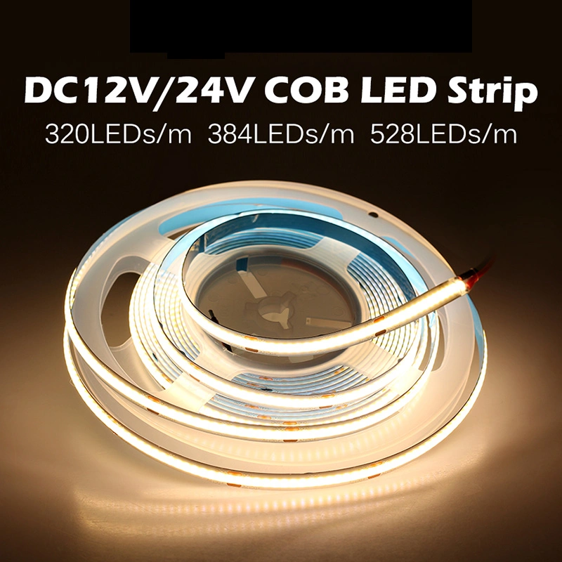 New Slim Flexible COB 5m 16.4FT LED Strips High Density 3-5 Years Warranty 12V 24V COB LED Strip Light with Can Be Pasted