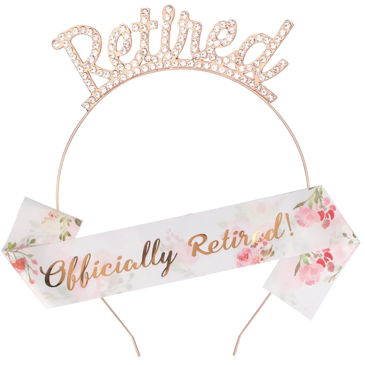 Officially Retire Crown Tiaras Sash Set Hair Accessories Retirement Gifts Party Decorations