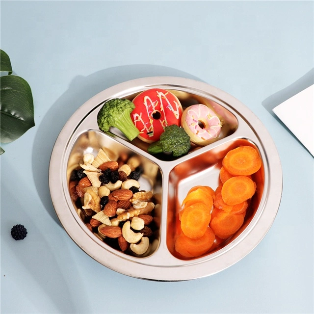 Three Grid Food Grade SUS304 Stainless Steel Food Serving Tray Wholesale/Supplier Children's Dinner Plate