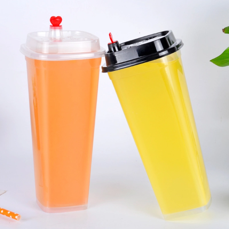 Promotional PP Square Plastic Milkshake Bubble Milk Tea Cups with Lid