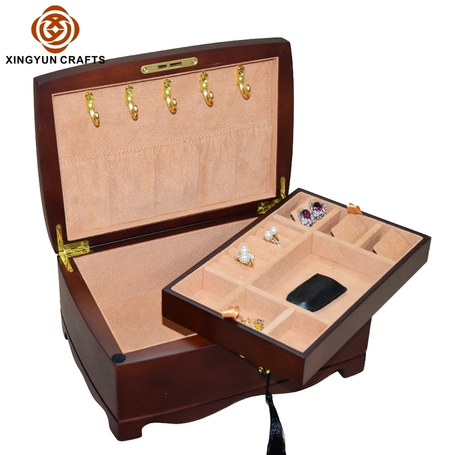 Luxury Wooden Craft Gifts Jewelry Case Large Capacity Jewelry Organizer Box Removable Tray and Lock