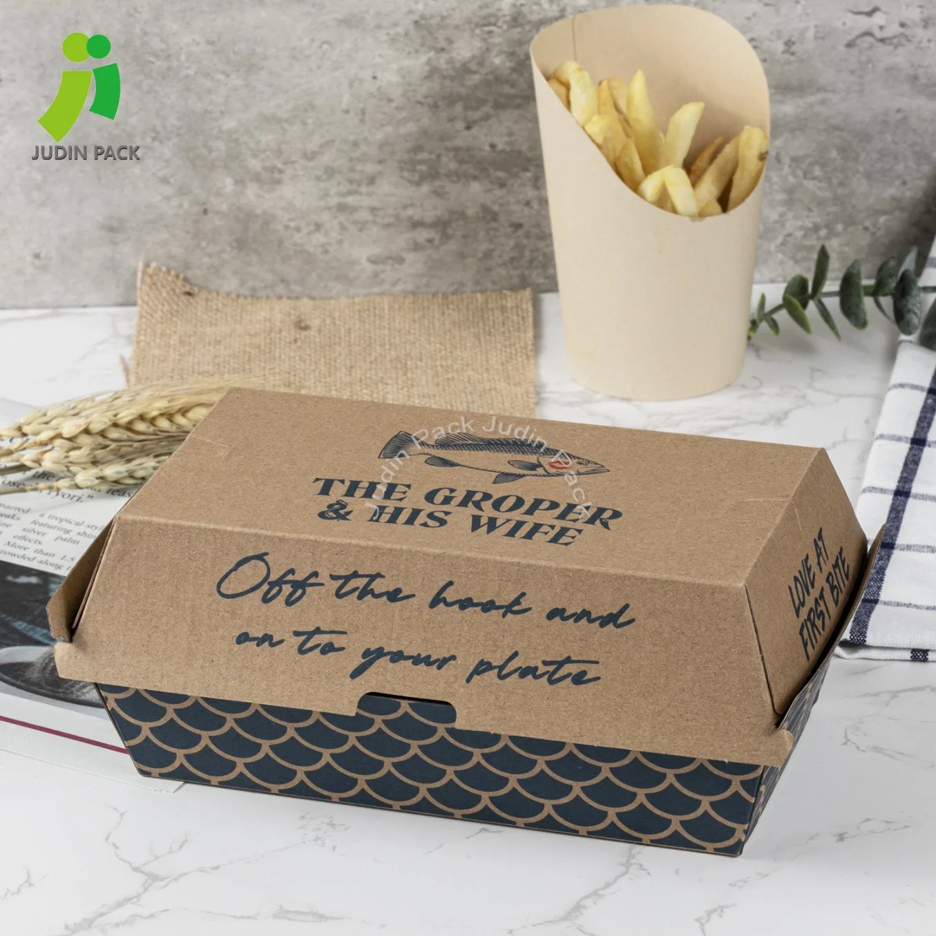 Kostenlose Probe Papier Box Einweg-Papier-Behälter für Lebensmittel Hamburger Box