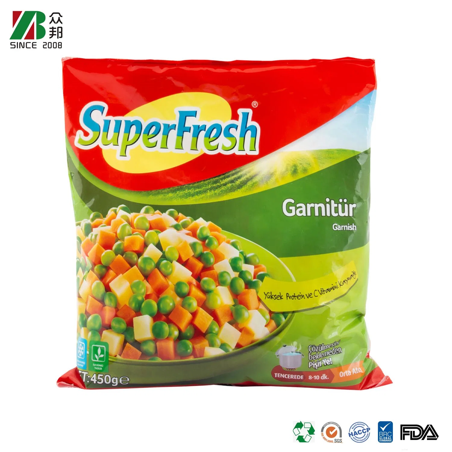 Laminated Food Grade PET/PE Fresh Vegetable Back Sided Seal Packaging Plastic Bags