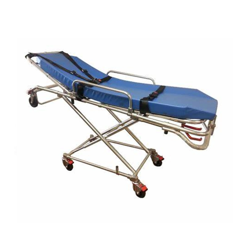 Fábrica de muebles médicos manual ajustable tamaños plegable ambulancia de emergencia de pacientes del Hospital Carro Camilla Transporte Ved con los rieles sobre ruedas
