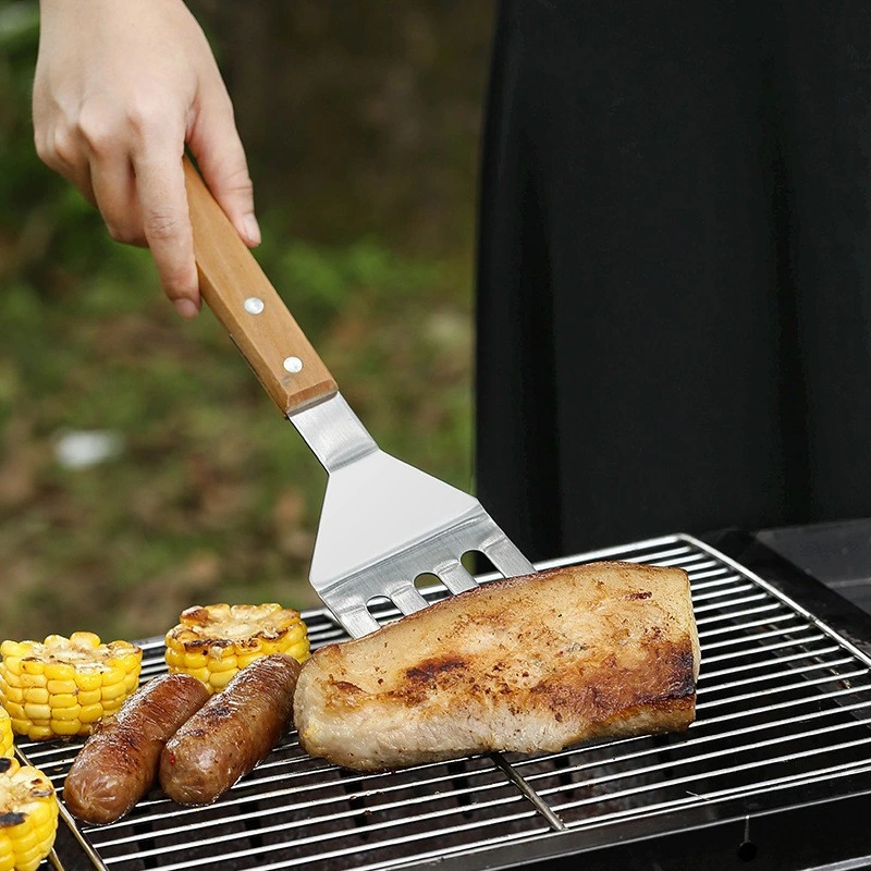 Juego combinado de barbacoa multifuncional para el hogar, juego de herramientas para barbacoa con mango de madera