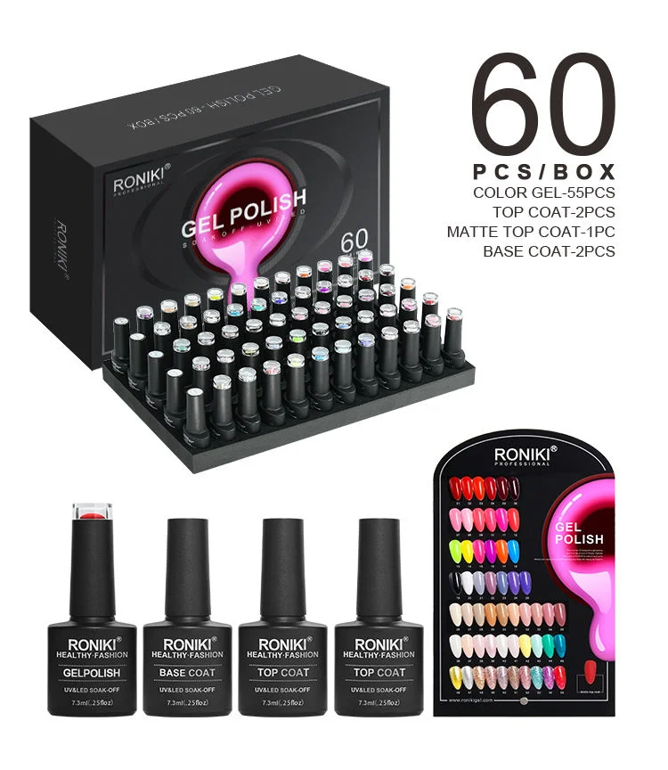 Roniki Colour Gel Set 60PCS/Kit Nail Art Salon Base and Top Coat Enamel Varnish Gel Nail Polish Set