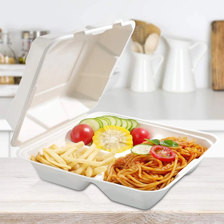 Disposable Biodegradable Compostable Sugarcane Bagasse Lunch Food Take Away Box Container