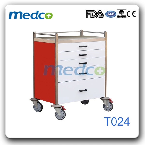 Manufacturer Painted Steel Treatment Hospital Crash Cart Medical Trolley with Key