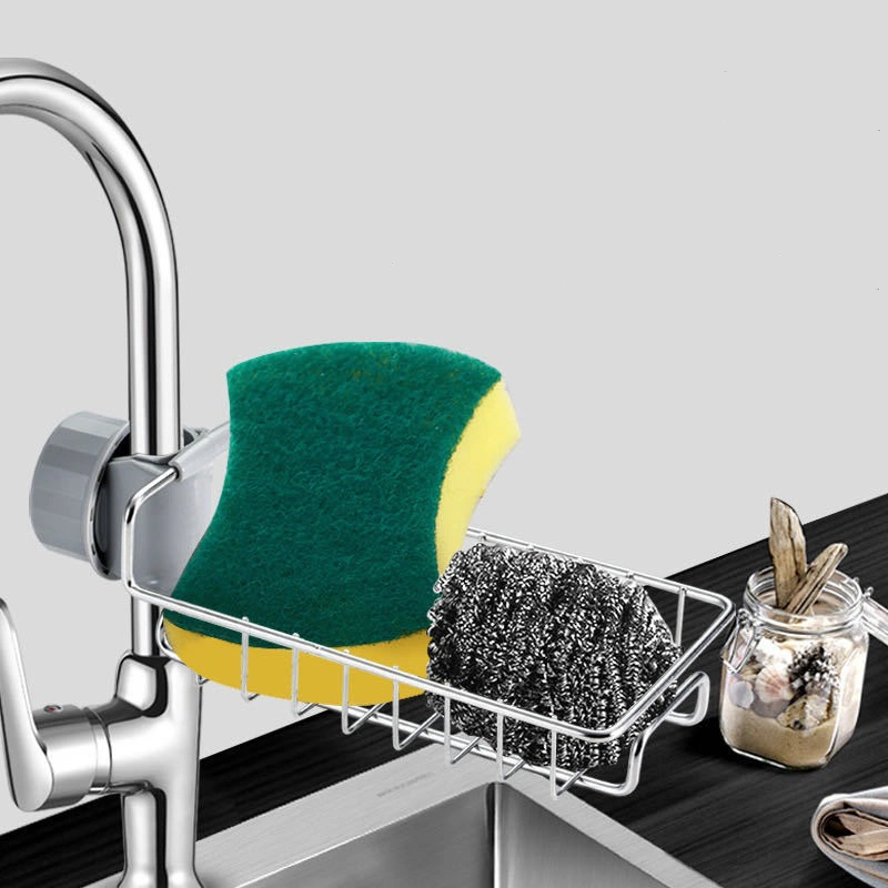 Stainless Steel Kitchen Over Faucet Hanging Soap Sponge Holder Sink Organizer for Sponge Soap Dishcloth Brush Sink Caddy