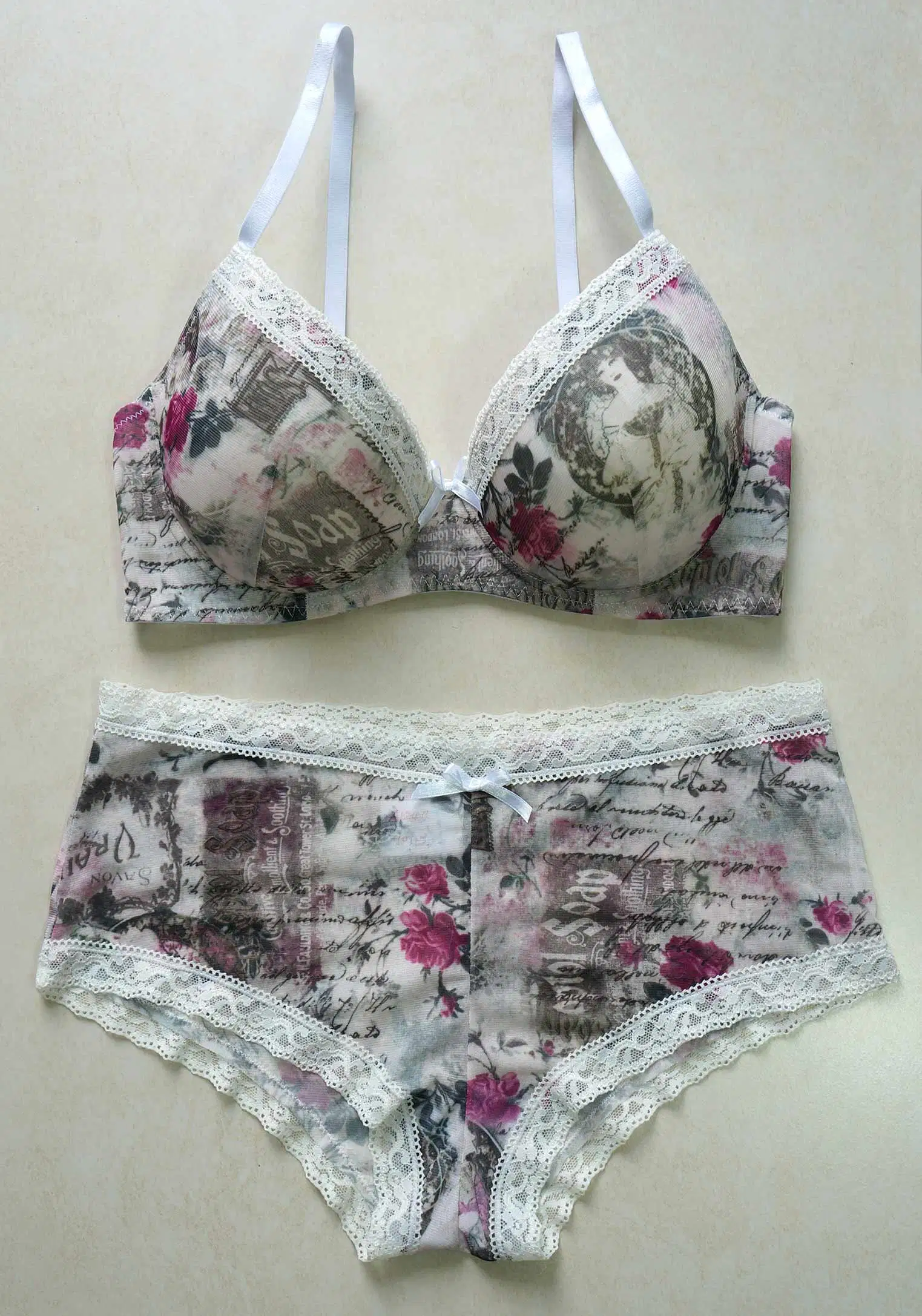 Flower impresso roupas íntimas para Bra com Briefs