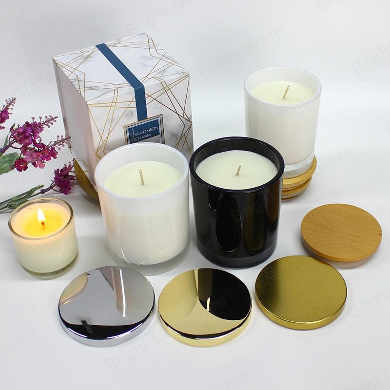 Best Quality Empty Shiny Black Candle Jars with Wood Lid for Candle Making