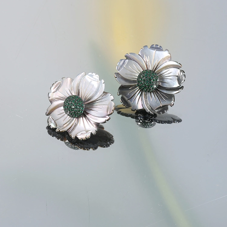 6A Verde CZ forma de la flor 925 Plata Nuevo Diseño fino Pendientes de moda de joyería