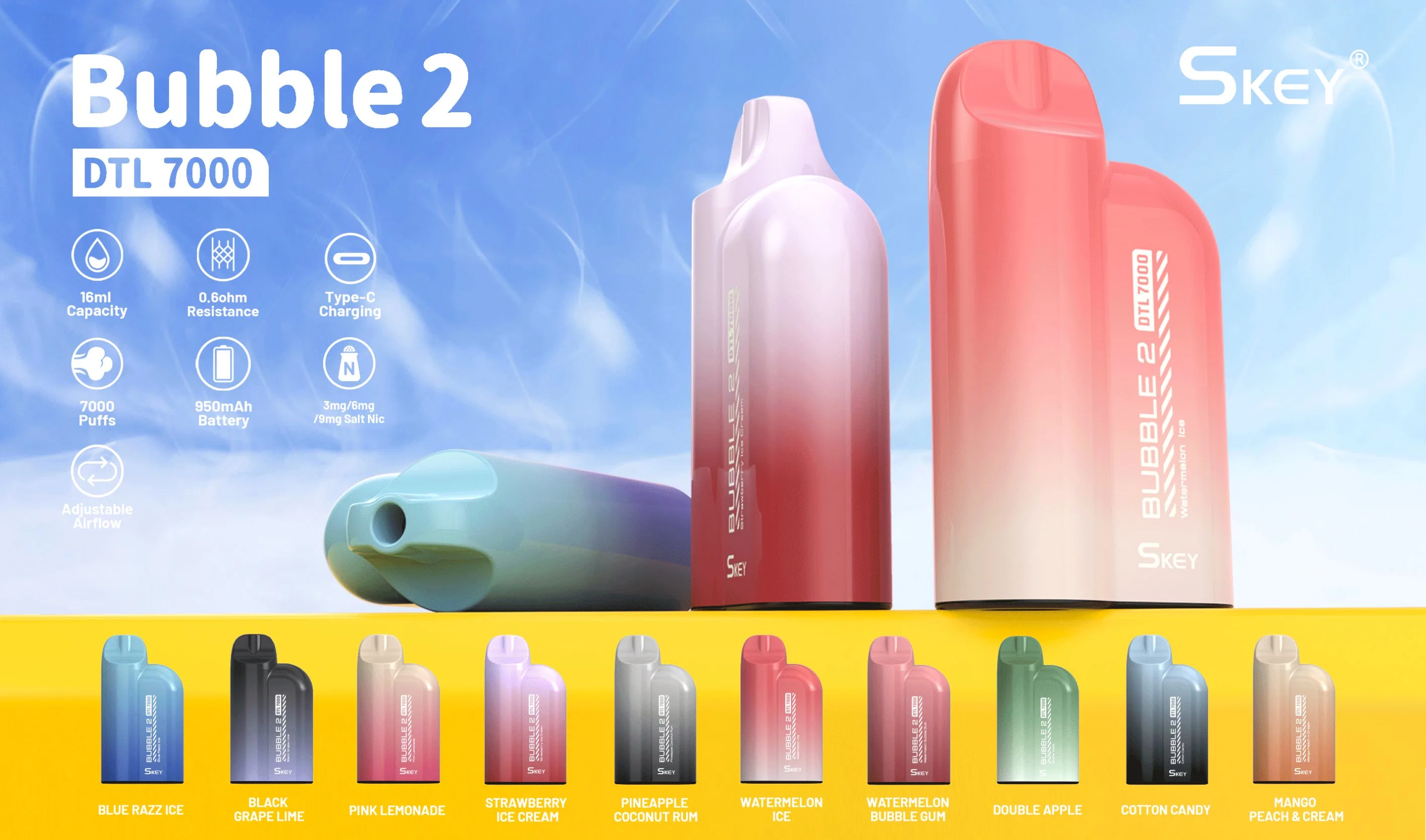 Sme Bubbl2 Dtl 7000 Puffs Vape Disposable/Chargeable Pod مع MTL/DL التحكم في تدفق الهواء 3 ملغ 6 ملغ 9 ملغ ململح نيكوتين vape