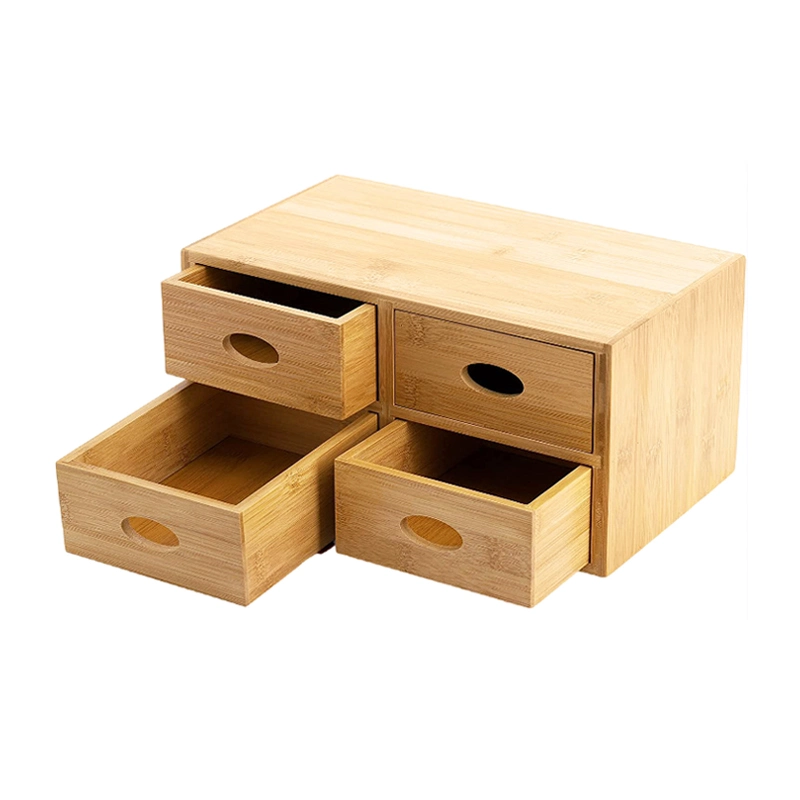 Venta al por mayor Hot Sale apilable Nuevo Escritorio de bambú de madera Organizer Box Juego con 4 cajones para suministros para el hogar y la oficina