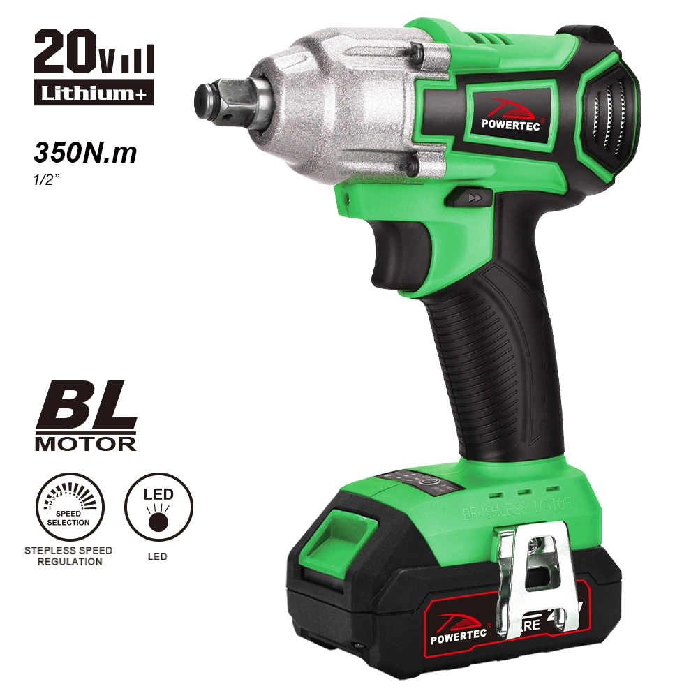 Powertec Tools Cordless Electric Imapact Wrench 20V Li-ion Battery Brushless Cordless Impact Wrench