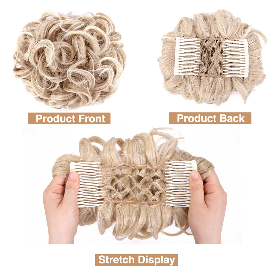 Chignon Hairpiece Curly Bun Extensions Scrunch up-Do Hair Pieces Synthetic Combs in Messy Bun Hair Piece