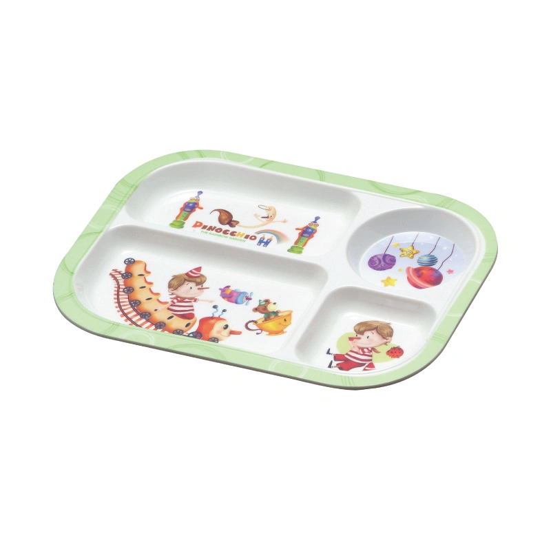 BPA Free Toddler Tray Melamine 4-Compartment Divided Plastic Kids Plates