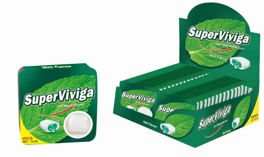 Factory Wholesale/Supplier New and Hot Sell Super Heart Super Viviga 4PCS Jam Filling Chewing Gum