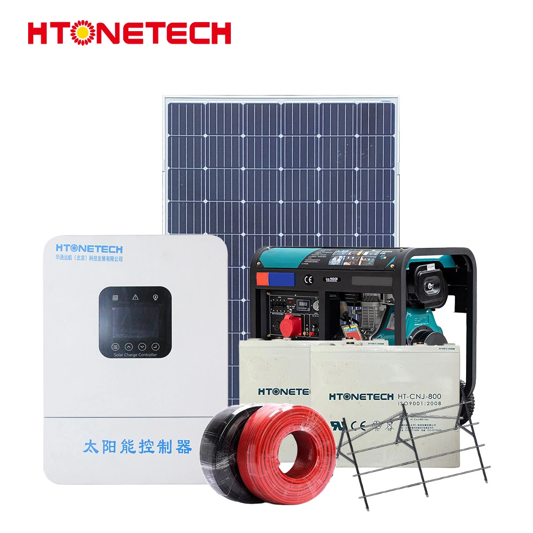 Htonetech off Grid Solar System komplett Set China 5000W 45025W 400W monokristalline Solarmodule Industrie 3 kW Dieselgenerator Solar Energy Hybrid