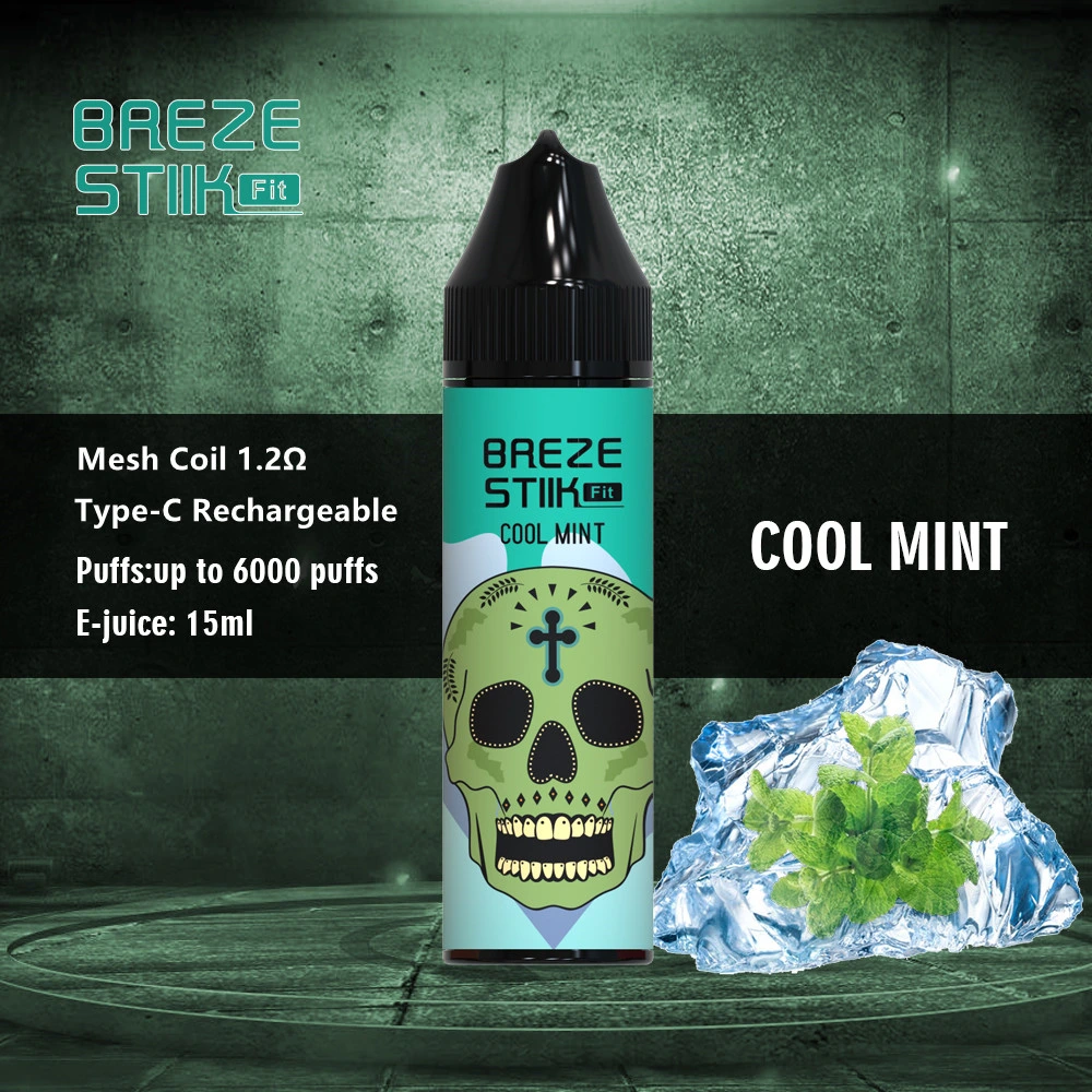 Breze Stiik Fit 6000 Puffs 15ml capacidad 6000 Puffs 500mAh Batería recargable Tipo C Puerto 12 colores varios sabores jugosos E VAPE desechable para cigarrillos