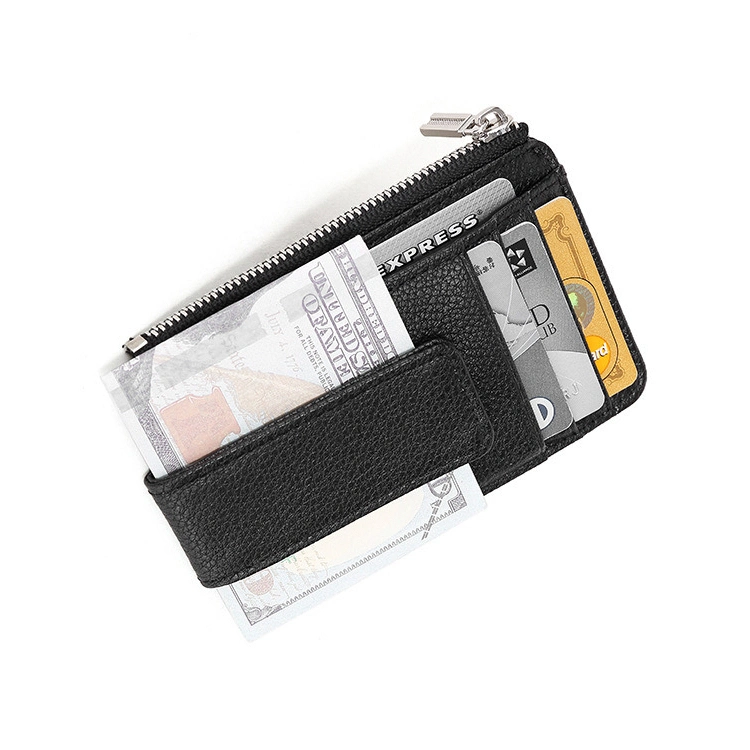 Men Slim Minimalist PU Leather Money Clip Front Pocket ID Window Wallet