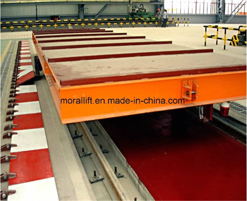 Electric transfer cart on rails for mold handling in plant