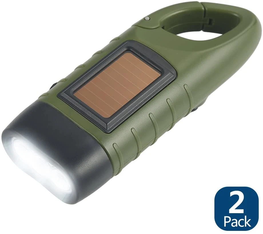 Goldmore5 Luz de flash Dynamo 2-Pack mano manivela Solar Powered Luz de emergencia Linterna LED recargable