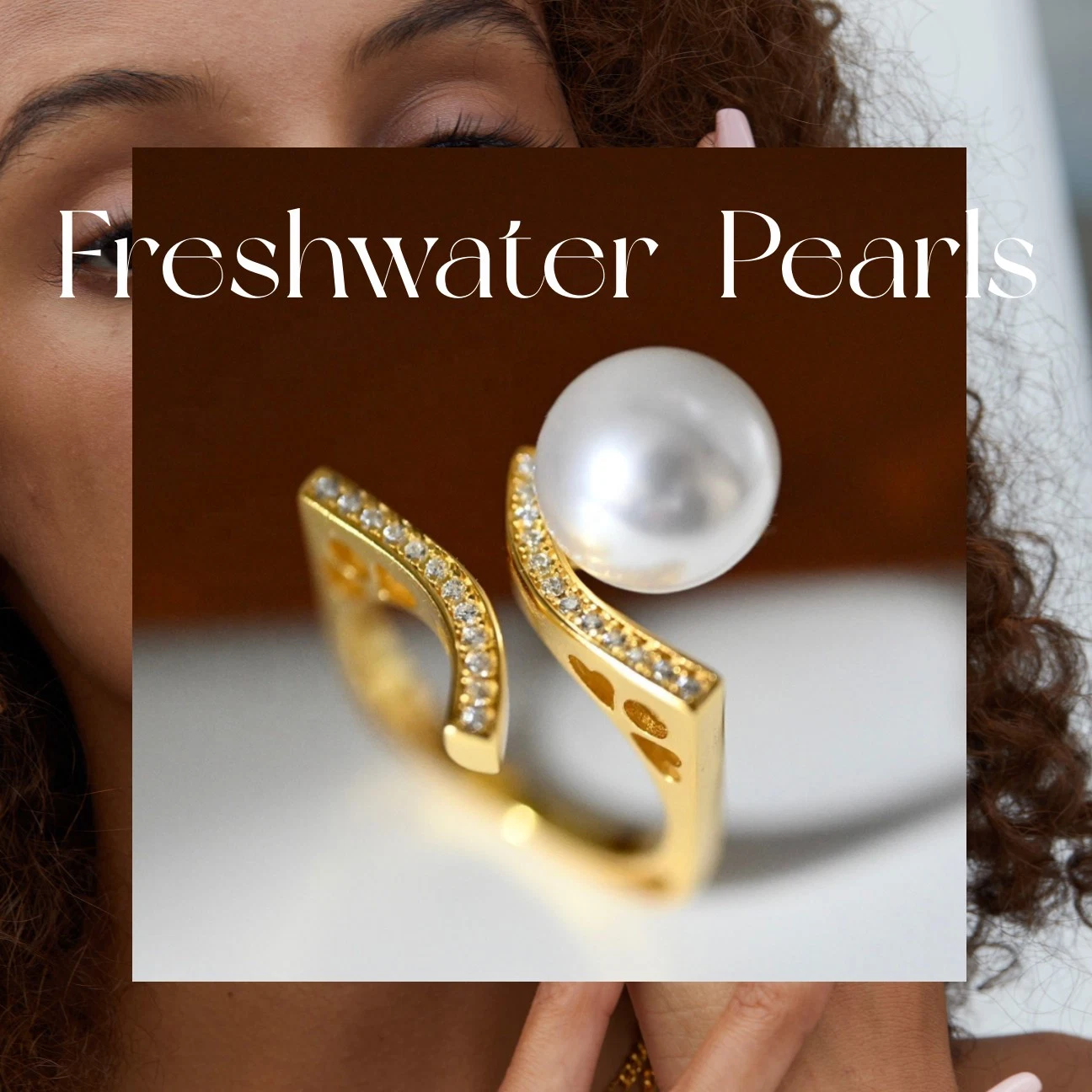 Natural Freshwater Pearl Ring Geometric 18K Gold Plated Rings for Women Fashion Vintage Jewelry Wholesale