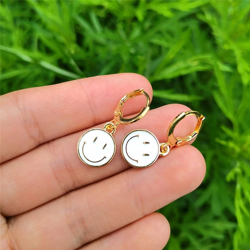 Fashion Korean Smile Face Dangle Earrings Women Girl Color Smile Cute Coin Round Earrings Party Jewelry Gift Accessories