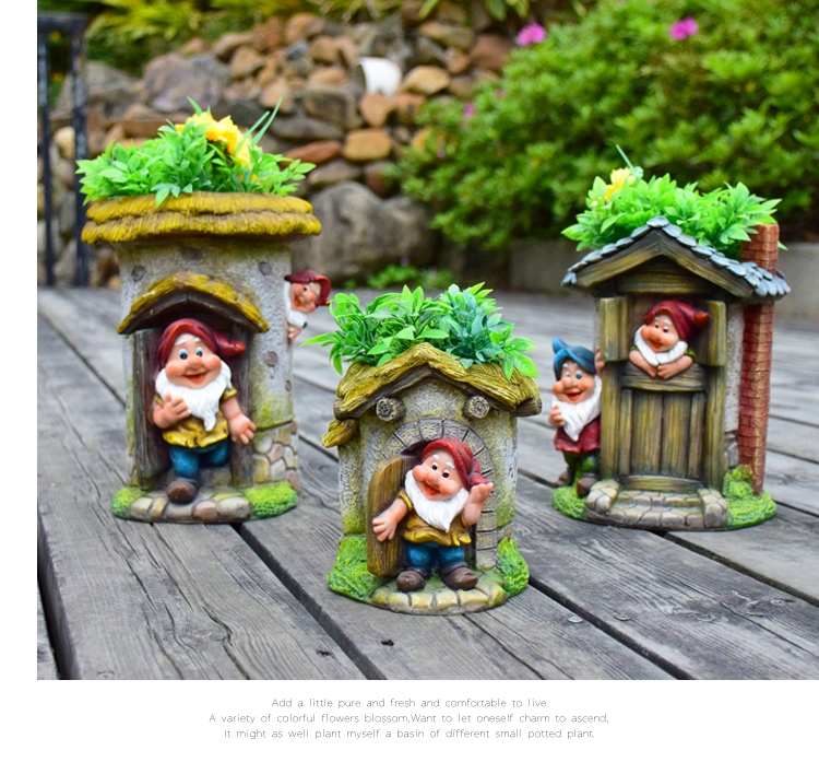 Garden Decoration Polyresin Gnomes Statue Flower Pot