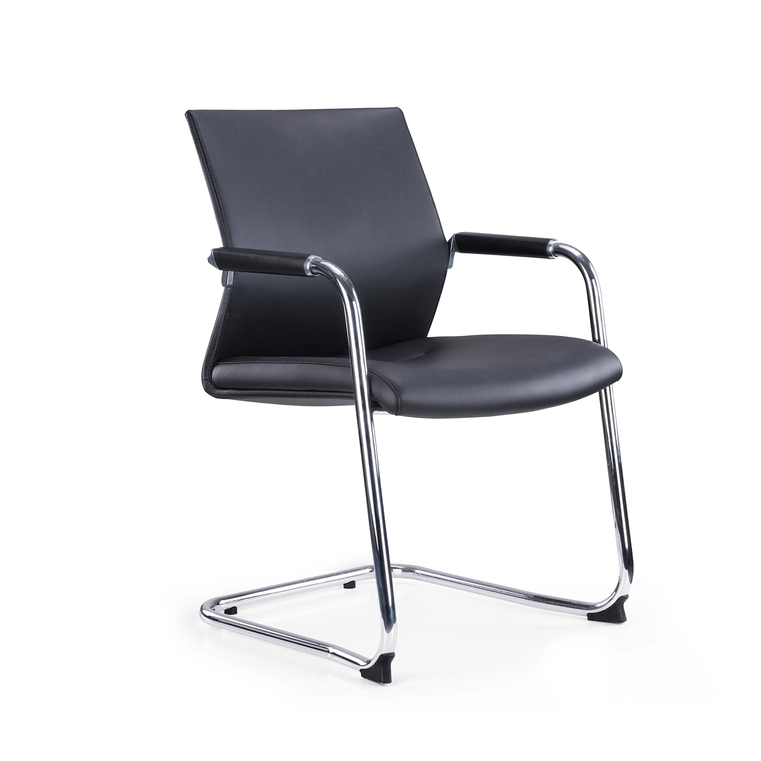 Modern Meeting Leather Chair Office Furniture with Bow Leg Metal Frame